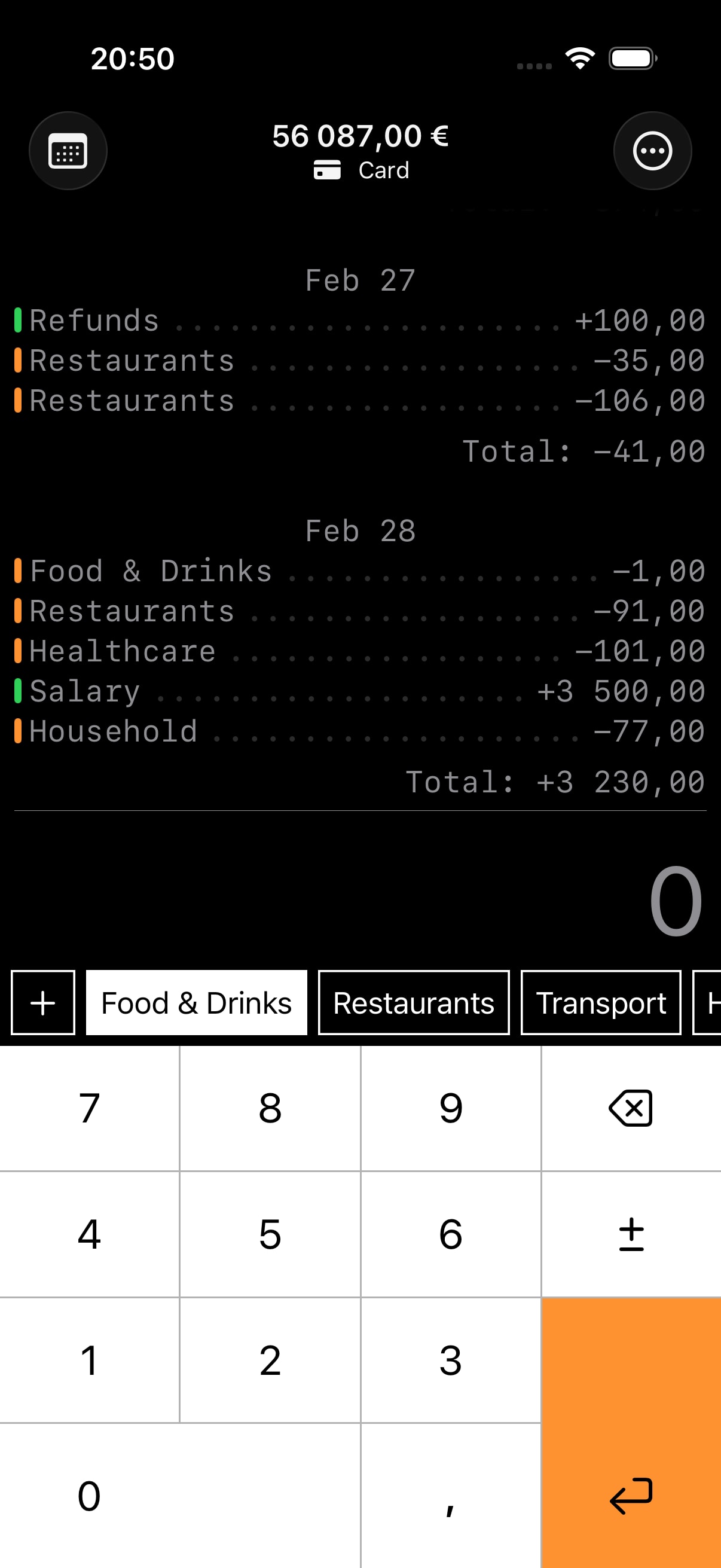 Spent Pro expense tracker app screenshot